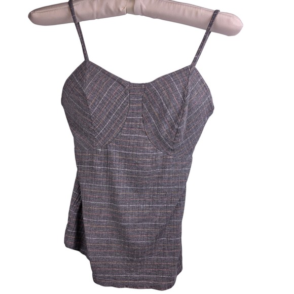 Tops - GRIS Women's Bustier Camisole Top Metallic Thread Gray Stripe Knit Y2K Club Wear